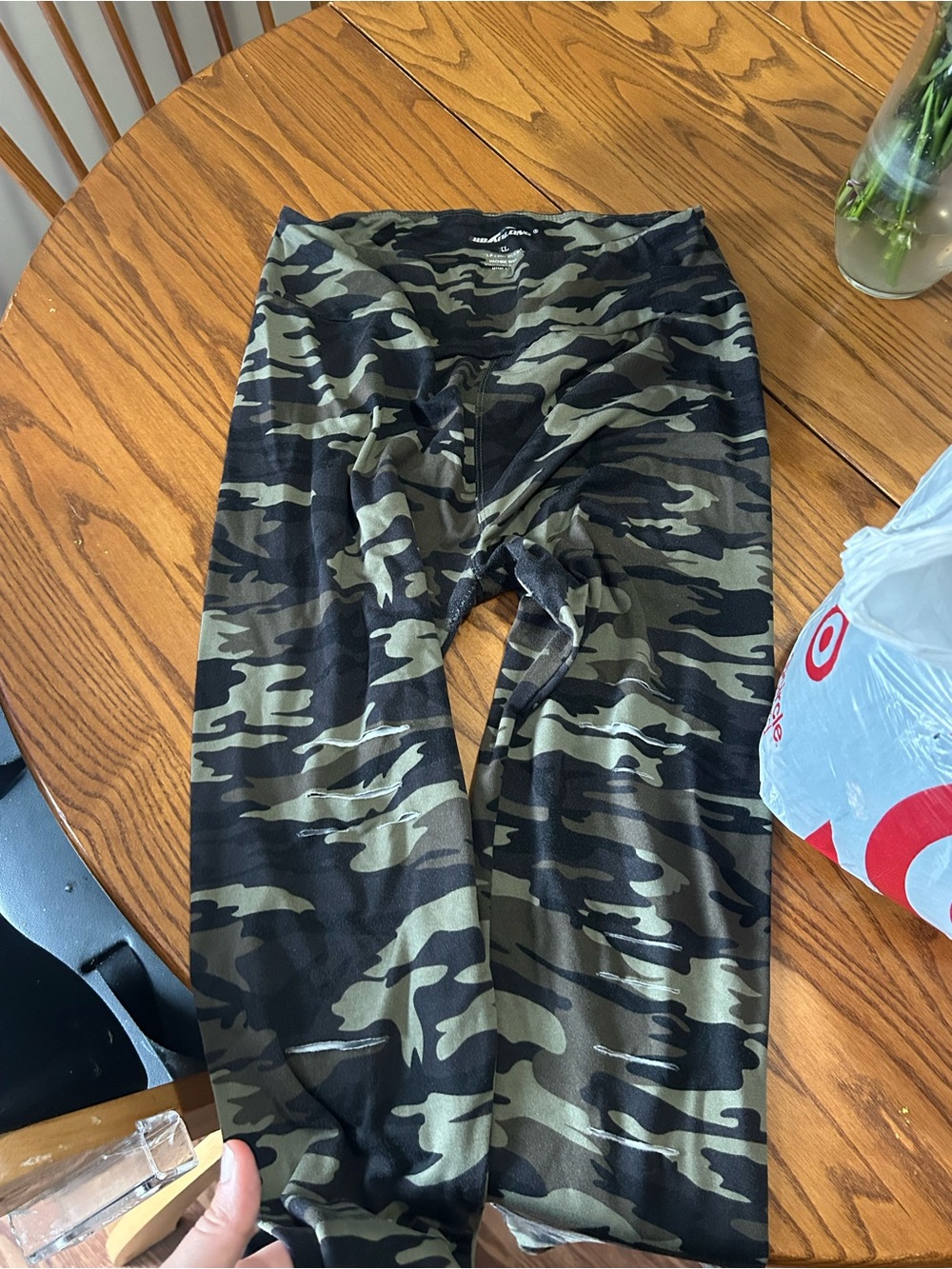 DIBATOLONG Camo Leggings in Green & Black Size XL
